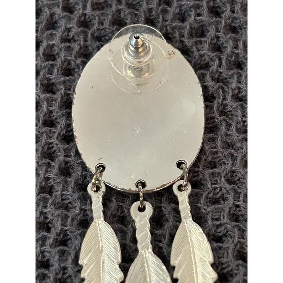 Montana Silversmiths Dangle Feathers Stud Horseman Earrings Western Silver Plate - Picture 7 of 8